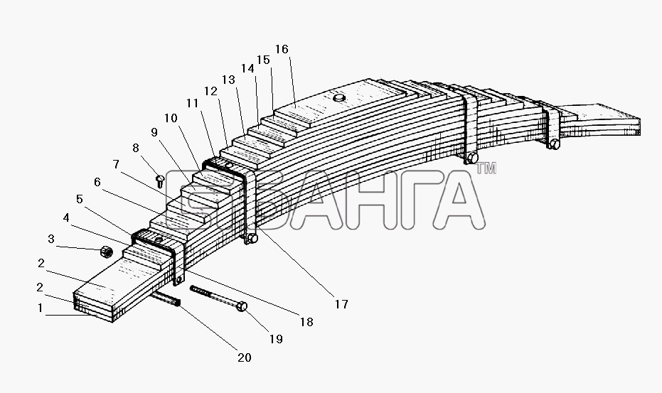УралАЗ УРАЛ-5557-40 Схема Задняя рессора-105 banga.ua