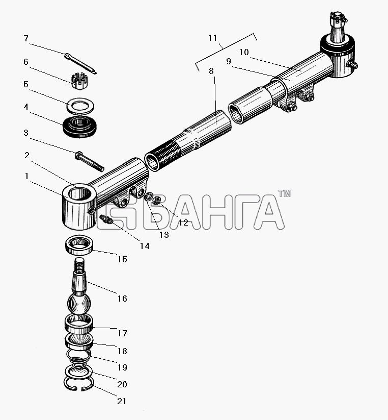 УралАЗ УРАЛ-5557-40 Схема Тяга рулевой трапеции-124 banga.ua