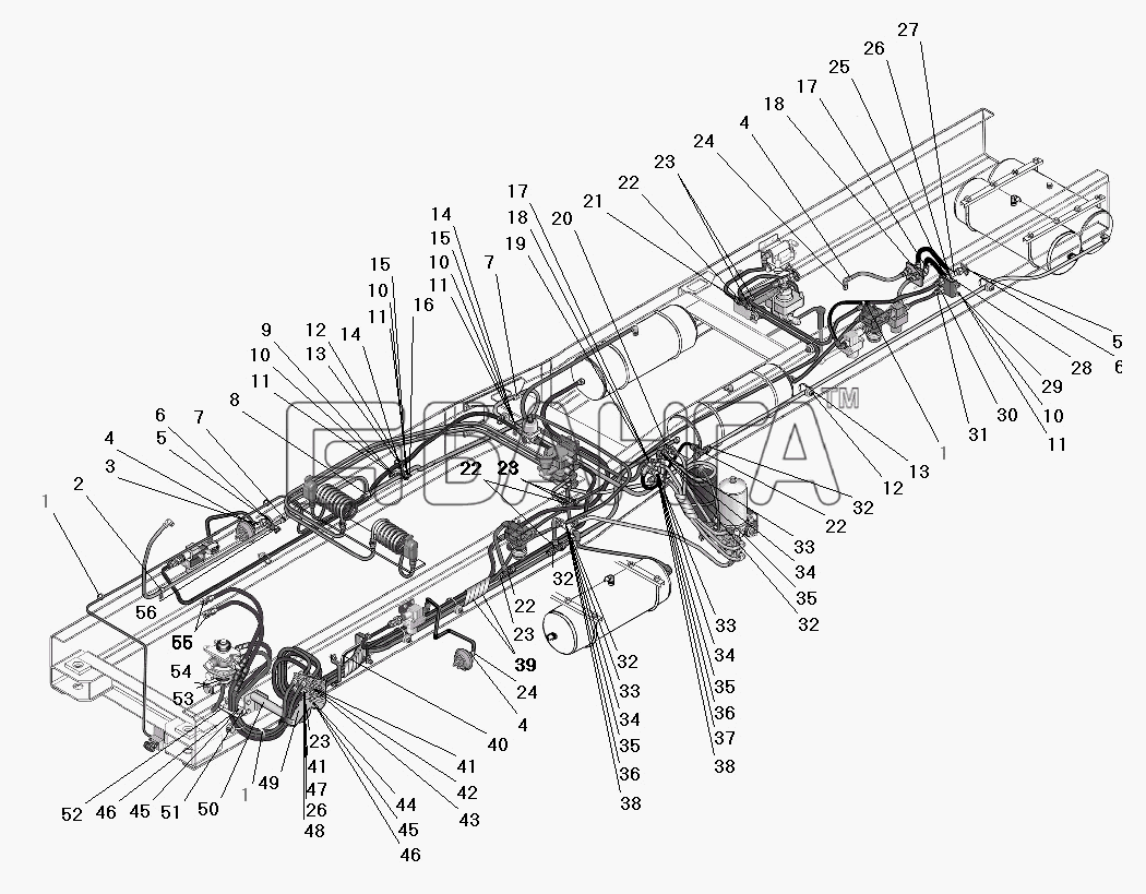 УралАЗ УРАЛ-63674 Схема Крепление трубопроводов и шлангов привода