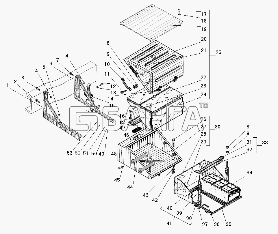 УралАЗ УРАЛ-63674 Схема Установка контейнера аккумуляторных banga.ua