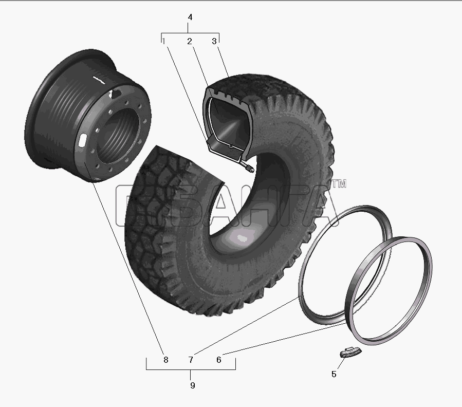 УралАЗ УРАЛ-63674 Схема Колеса и шины для камерных шин-99 banga.ua