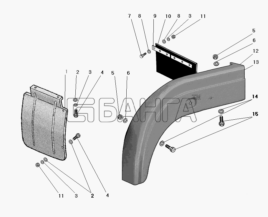 УралАЗ УРАЛ-63685 Схема Установка крыльев и брызговиков-154 banga.ua
