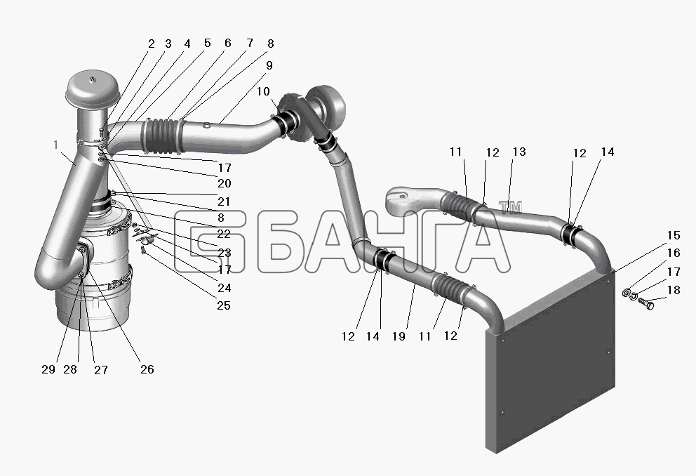УралАЗ УРАЛ-63685 Схема Система питания двигателя воздухом-44 banga.ua
