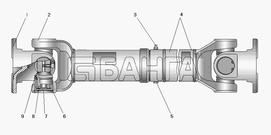 УралАЗ УРАЛ-63685 Схема Вал карданный заднего моста-65 banga.ua