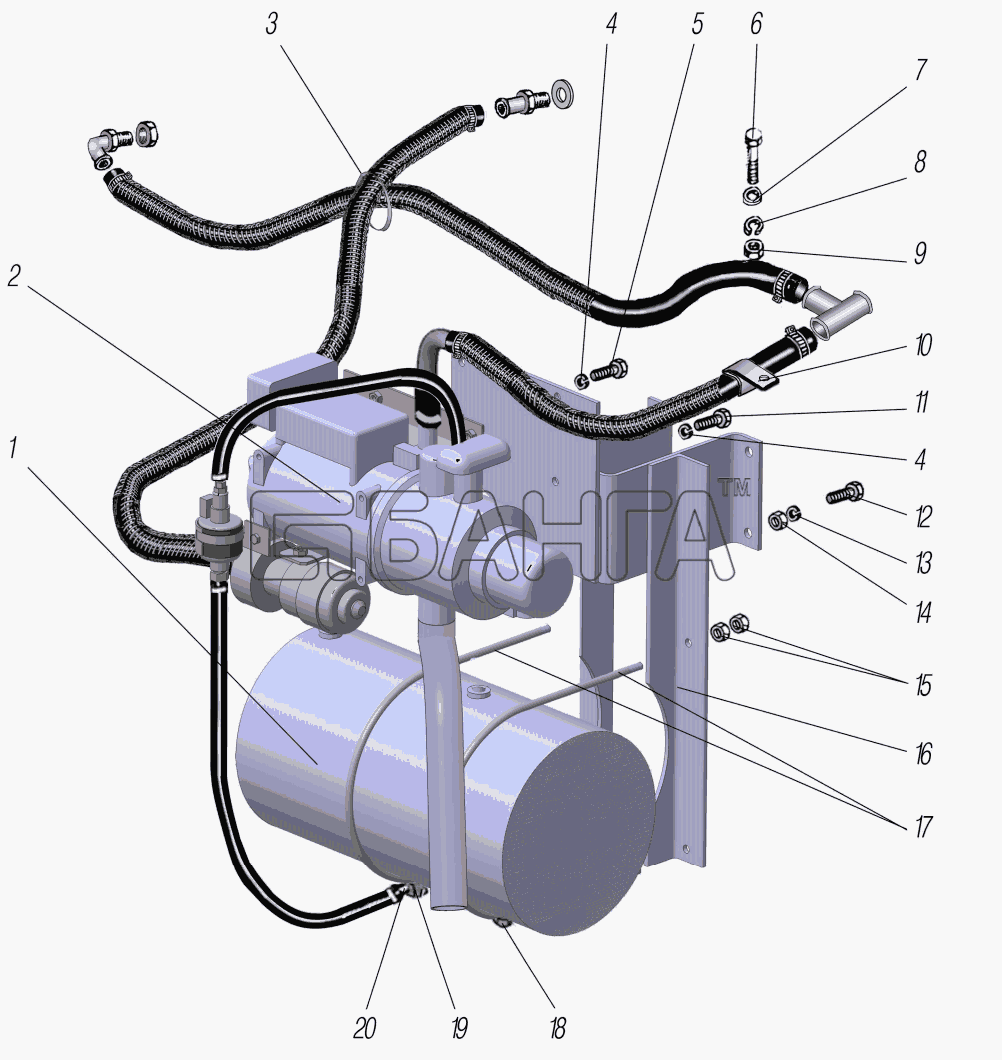 УралАЗ УРАЛ-63704 Схема Установка агрегатов системы предпускового