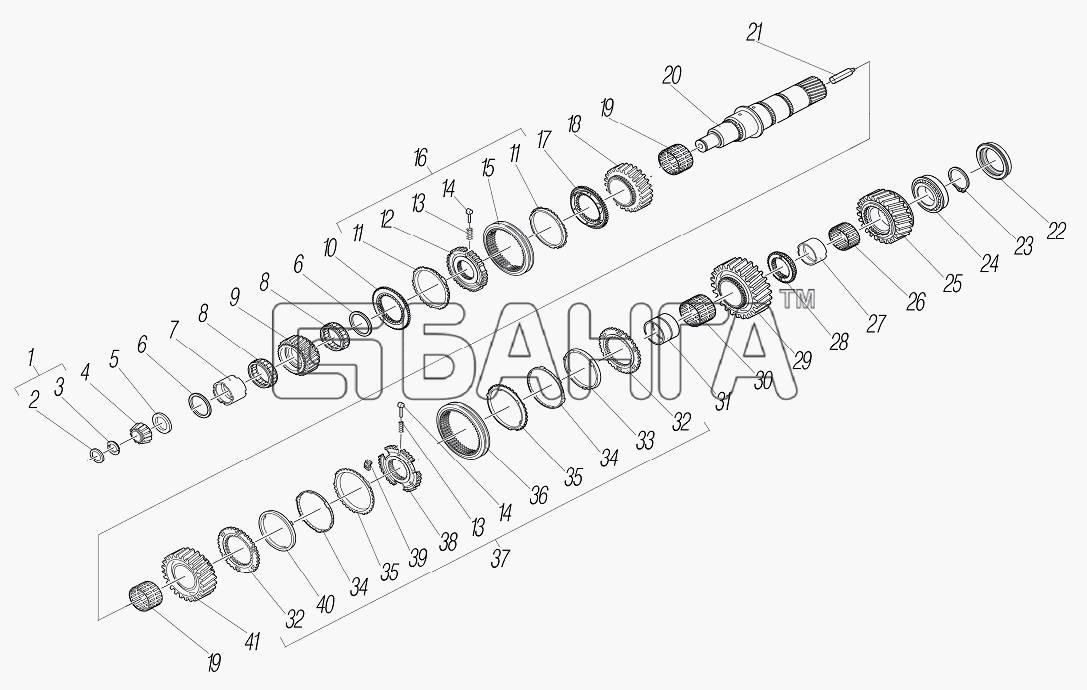 УралАЗ УРАЛ-6370-1121 Схема Основной вал-128 banga.ua