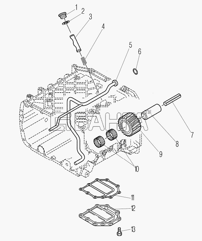 УралАЗ УРАЛ-63704 Схема Установка нижней крышки картера и трубки