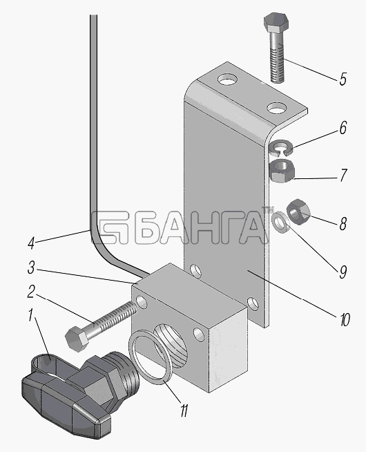 УралАЗ УРАЛ-6370-1151 Схема Установка буксирного клапана-207 banga.ua