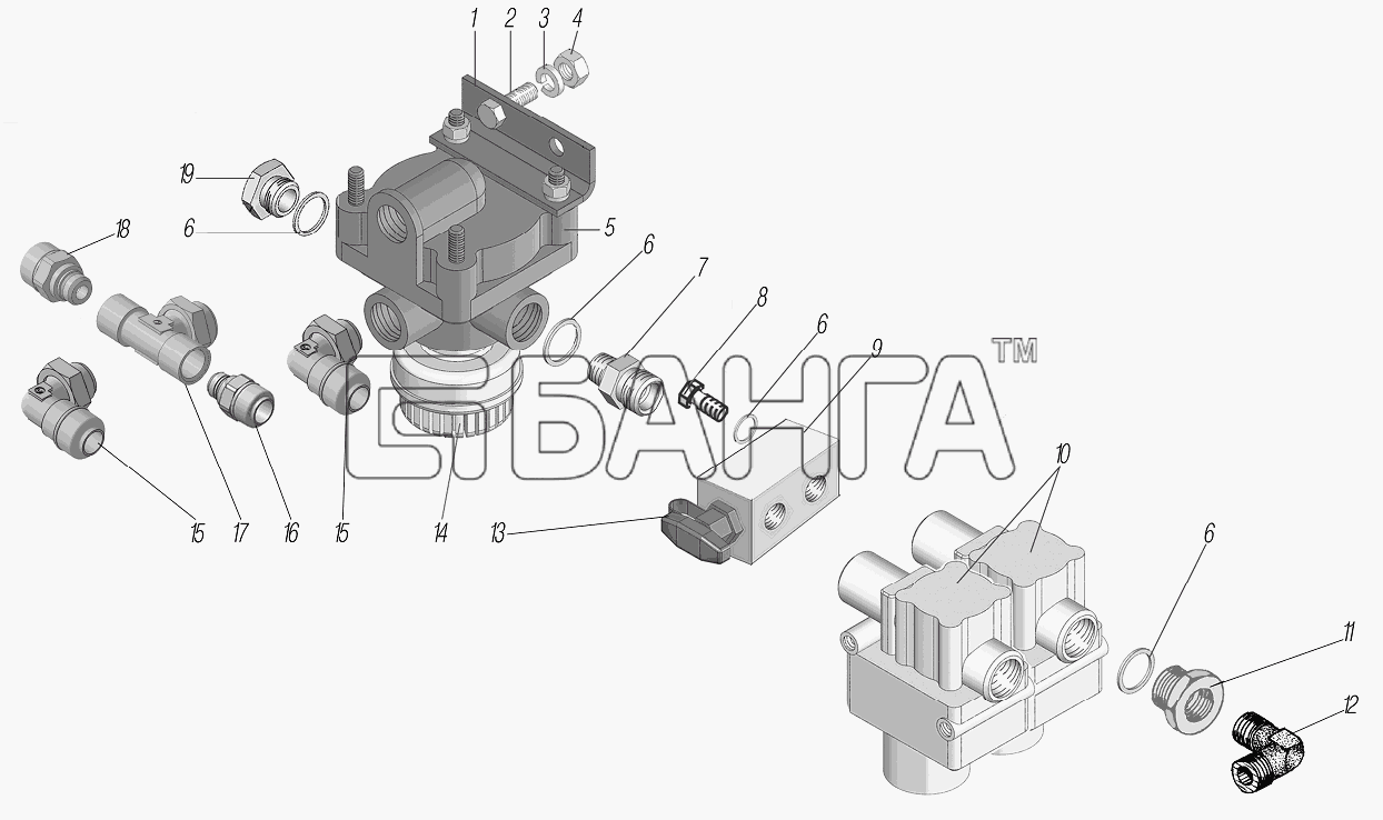 УралАЗ УРАЛ-6370-1151 Схема Установка клапана ускорительного с