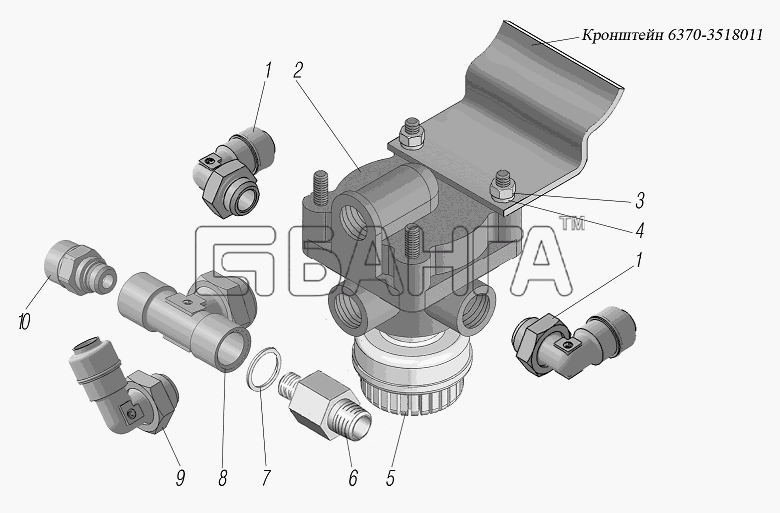 УралАЗ УРАЛ-6370-1121 Схема Установка клапана ускорительного-212