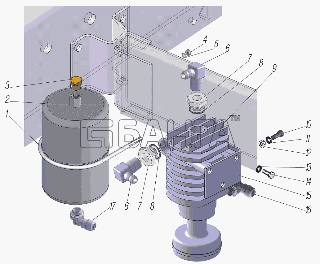 УралАЗ УРАЛ-6370-1151 Схема Установка баллона адсорбера и banga.ua