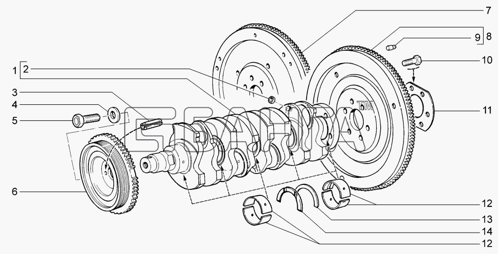 ВАЗ LADA-1117 1118 1119 Схема Вал коленчатый и маховик-71 banga.ua