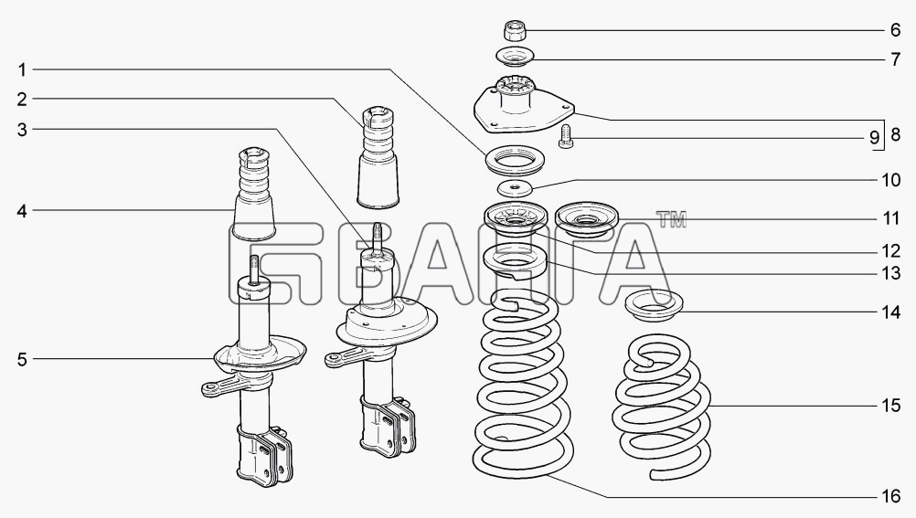 ВАЗ LADA-1117 1118 1119 Схема Стойки телескопические-151 banga.ua