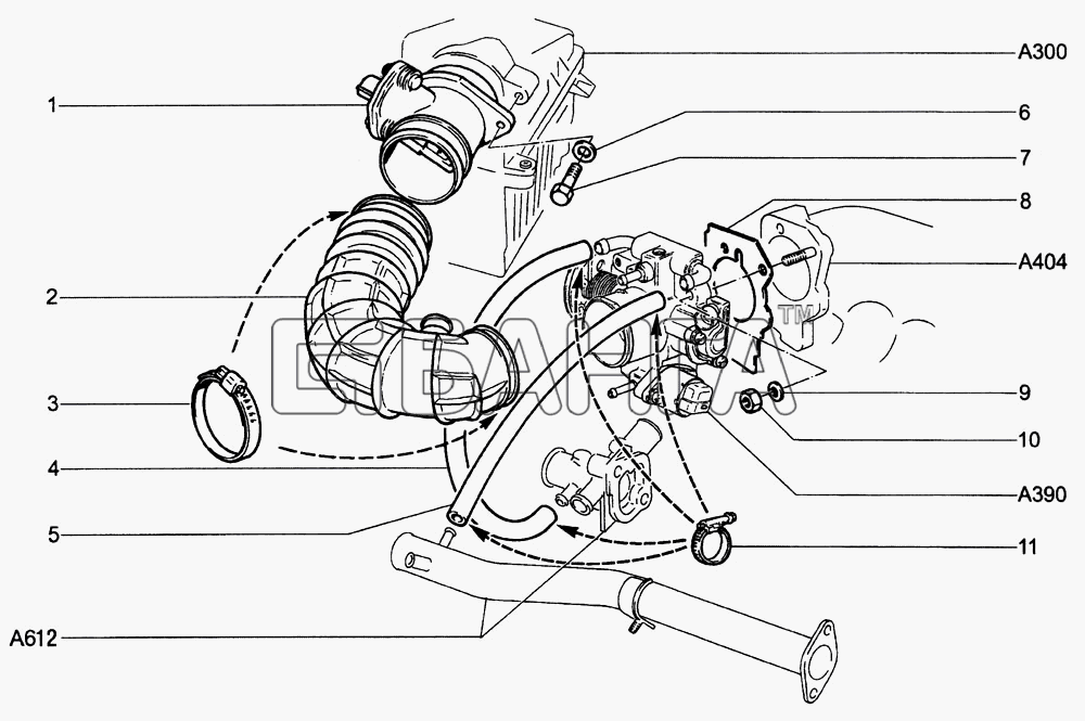 ВАЗ ВАЗ-1118 Калина Схема Система подачи воздуха-75 banga.ua