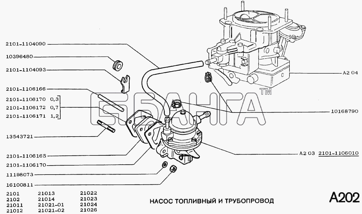 ВАЗ ВАЗ-2101 Схема Насос топливный и трубопровод-91 banga.ua