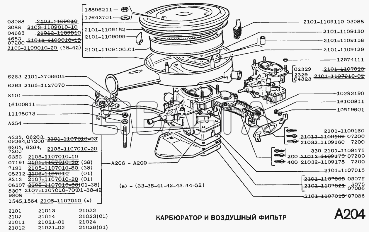 ВАЗ ВАЗ-2102 Схема Карбюратор и воздушный фильтр-93 banga.ua