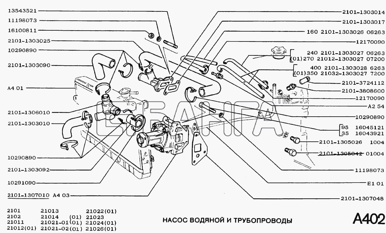 ВАЗ ВАЗ-2102 Схема Насос водяной и трубопроводы-111 banga.ua