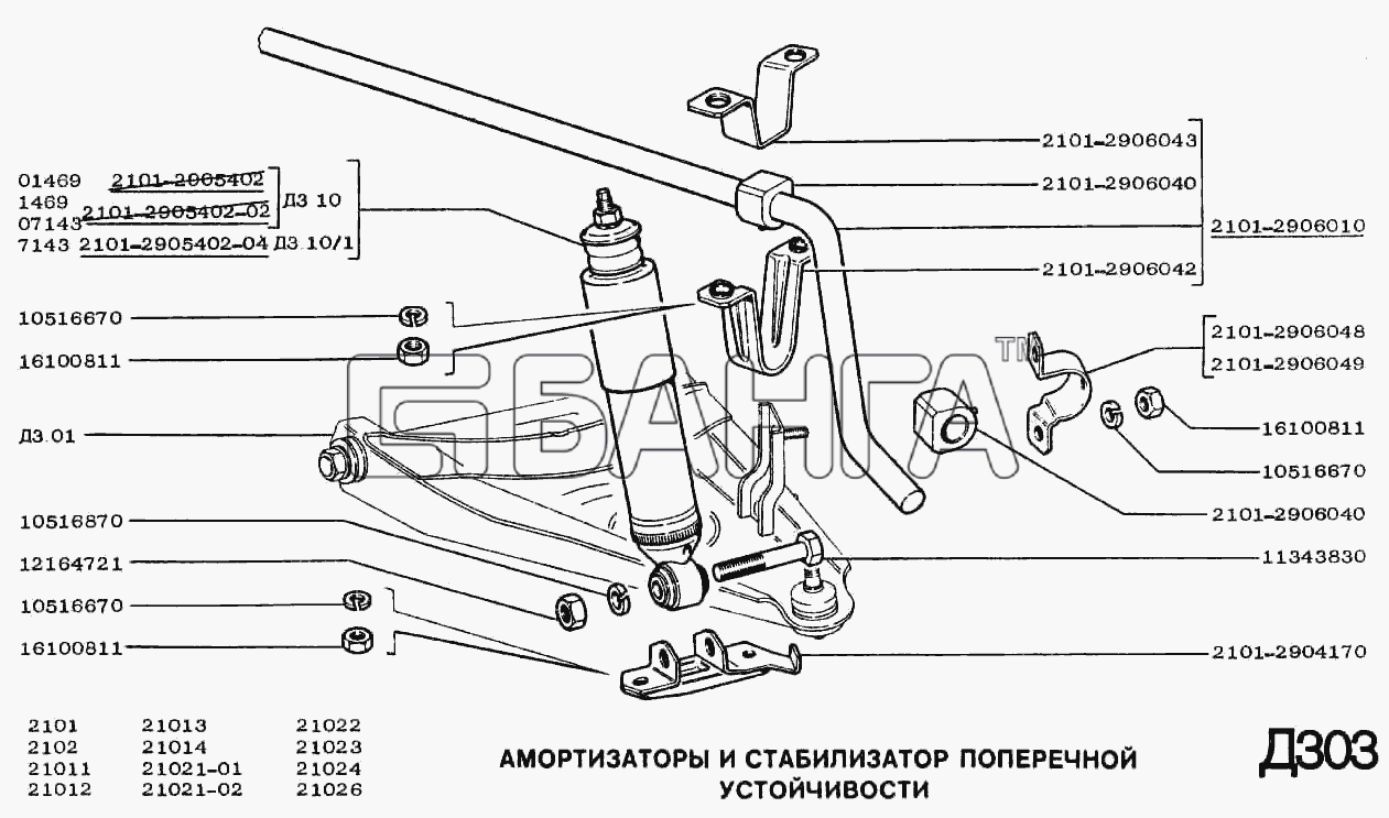 ВАЗ ВАЗ-2101 Схема Амортизаторы и стабилизатор поперечной banga.ua