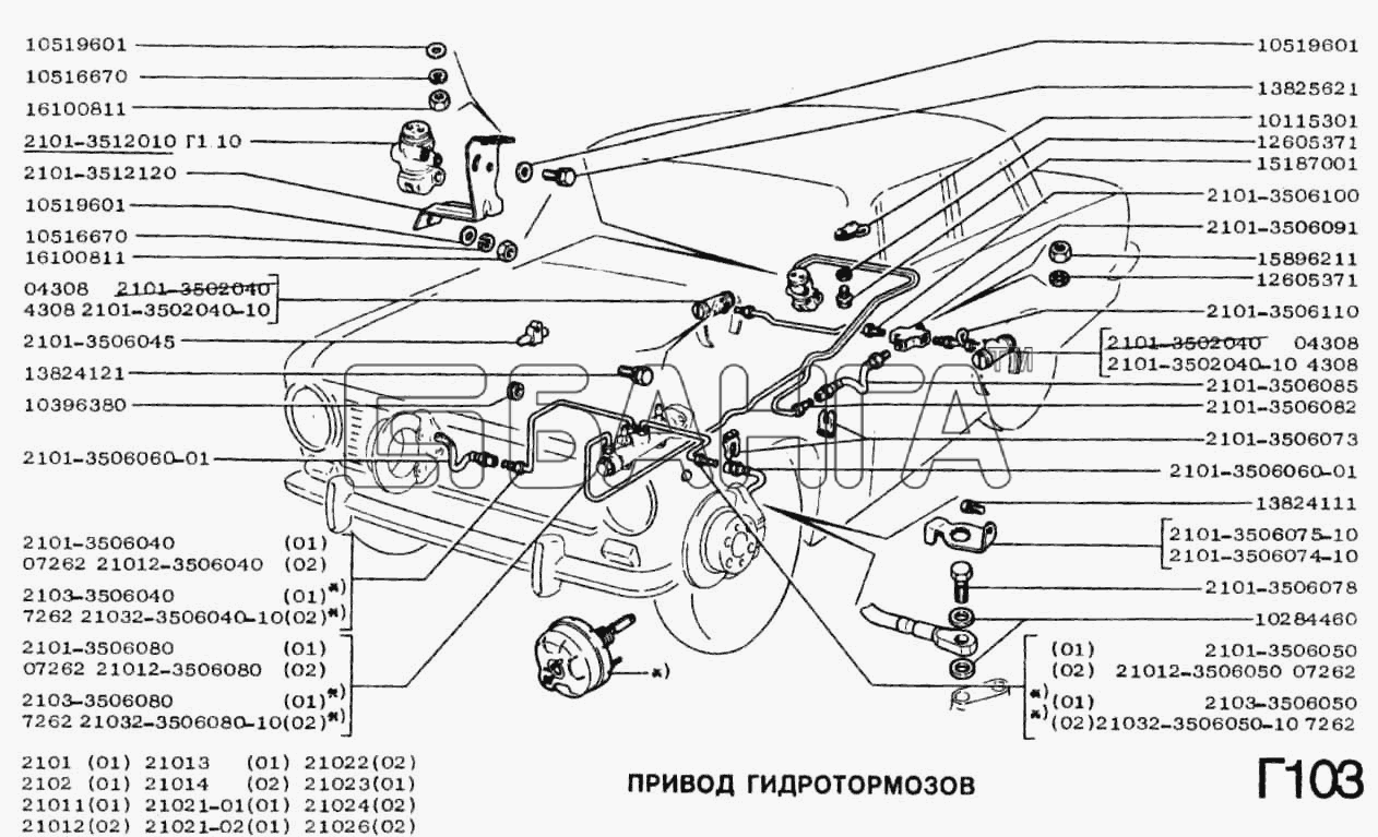 ВАЗ ВАЗ-2102 Схема Система гидротормозов-170 banga.ua