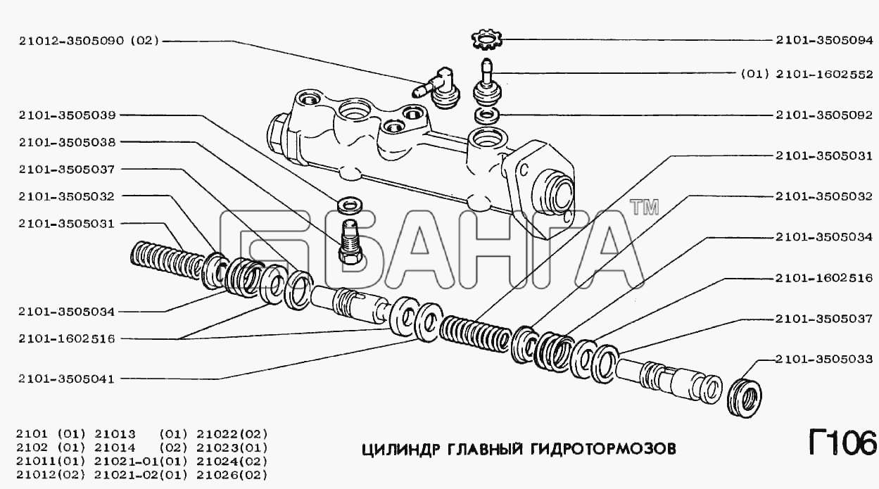 ВАЗ ВАЗ-2102 Схема Цилиндр главный гидротормозов-172 banga.ua