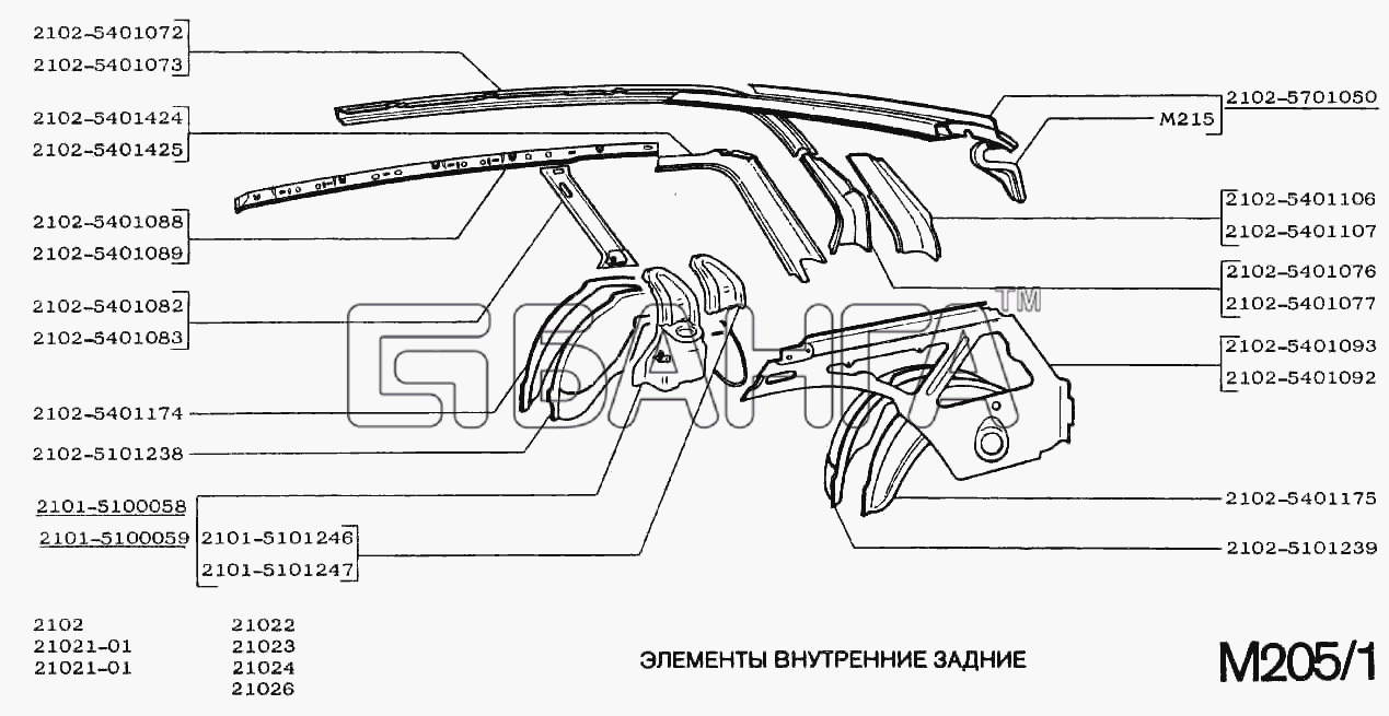 ВАЗ ВАЗ-2102 Схема Элементы внутренние задние-28 banga.ua