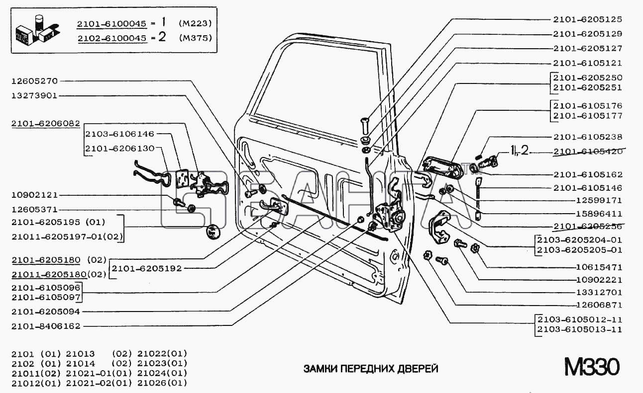 ВАЗ ВАЗ-2102 Схема Замки передних дверей-38 banga.ua