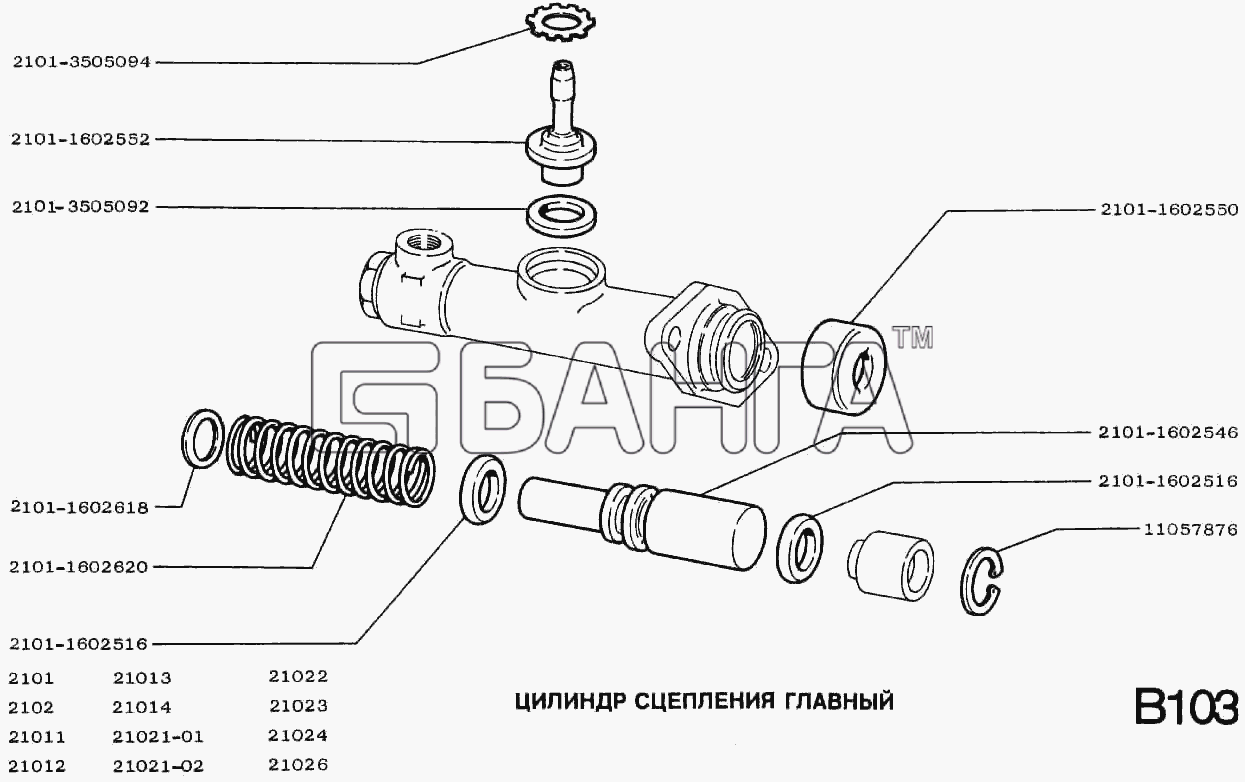 ВАЗ ВАЗ-2101 Схема Цилиндр сцепления главный-119 banga.ua