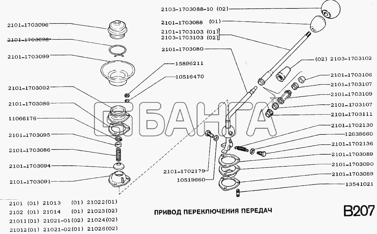 ВАЗ ВАЗ-2101 Схема Привод переключения передач-126 banga.ua