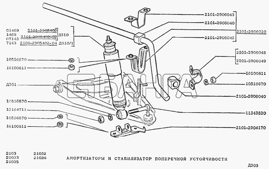 ВАЗ ВАЗ-2103 Схема Амортизаторы и стабилизатор поперечной banga.ua