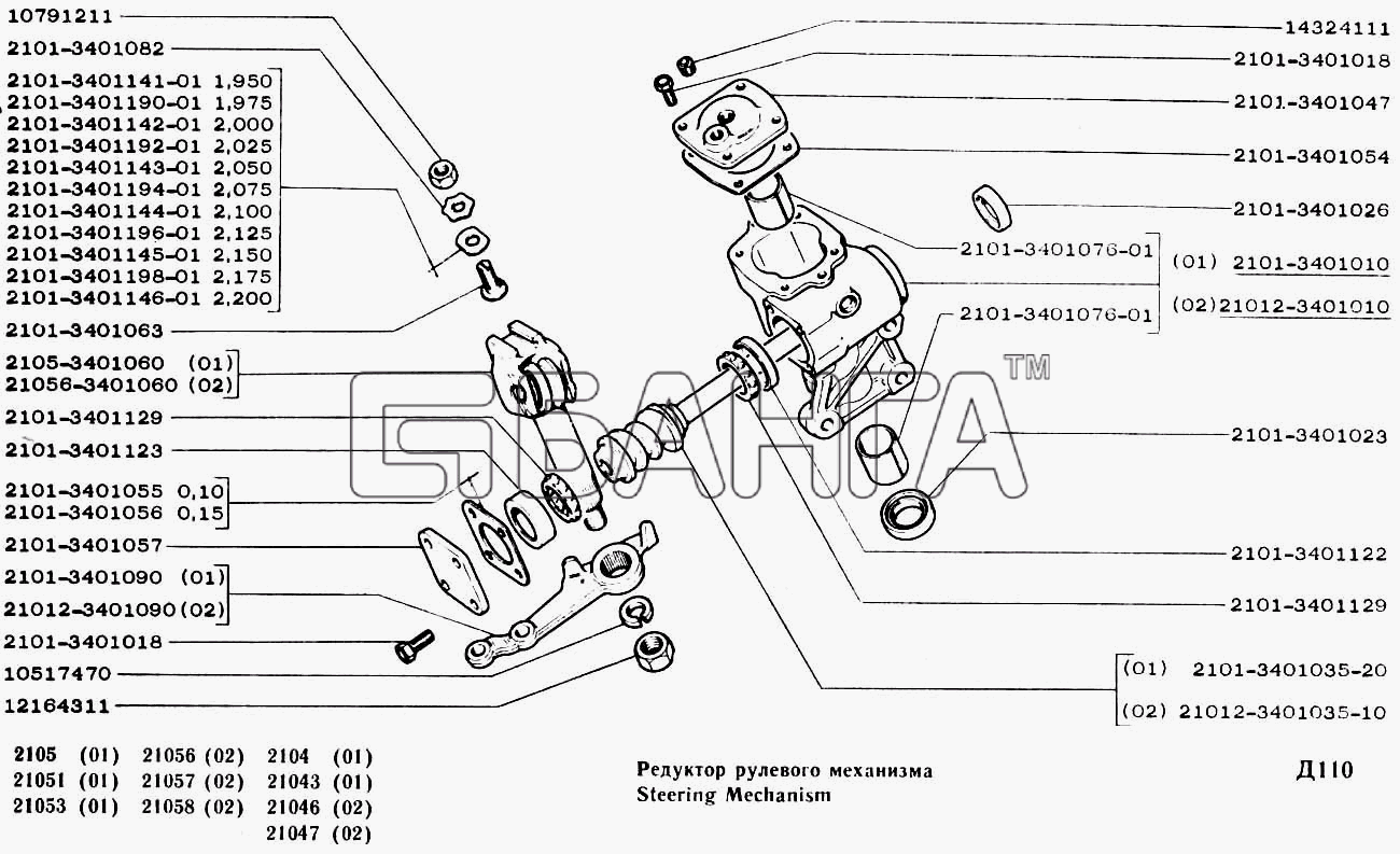 ВАЗ ВАЗ-2104 2105 Схема Редуктор рулевого механизма-168 banga.ua