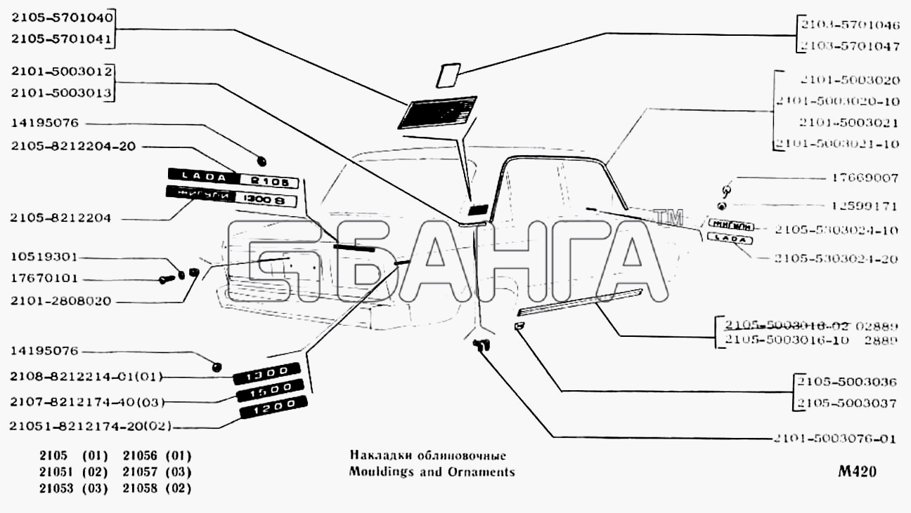 ВАЗ ВАЗ-2104 2105 Схема Накладки облицовочные-65 banga.ua