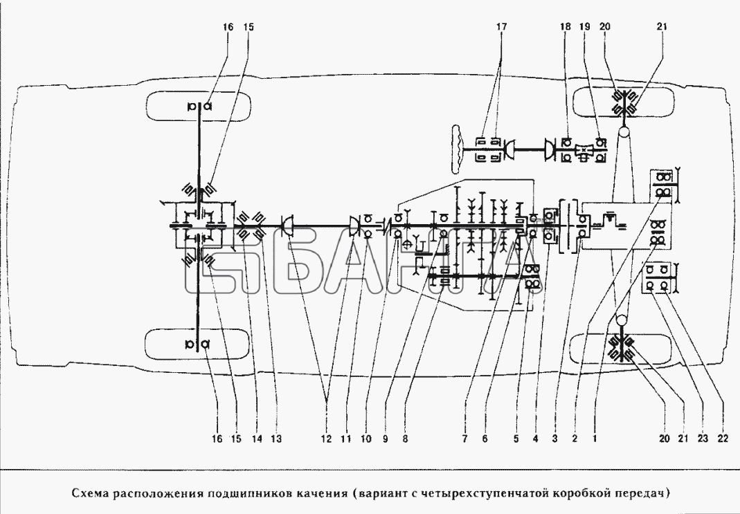 ВАЗ ВАЗ-2105 Схема Схема расположения подшипников качения banga.ua