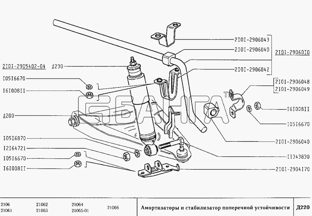 ВАЗ ВАЗ-2106 Схема Амортизаторы и стабилизатор поперечной banga.ua