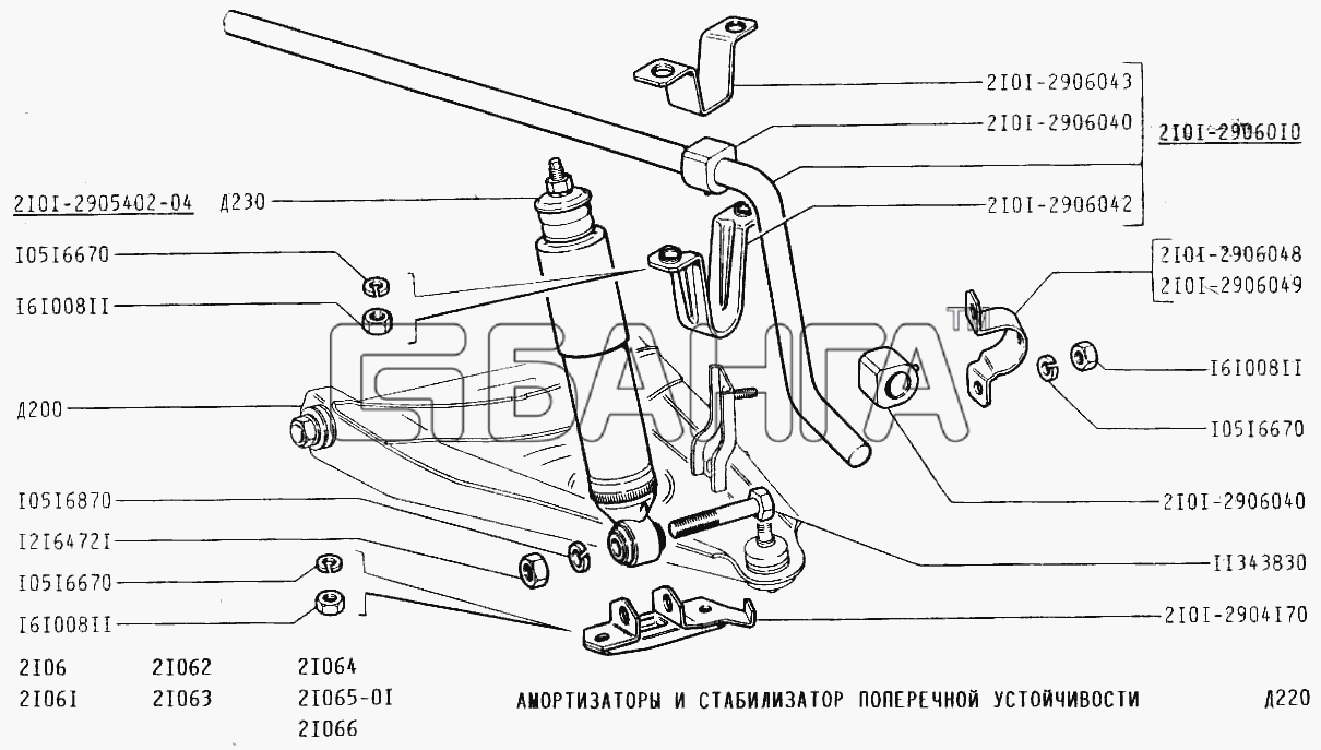 ВАЗ ВАЗ-2106 Схема Амортизаторы и стабилизатор поперечной banga.ua