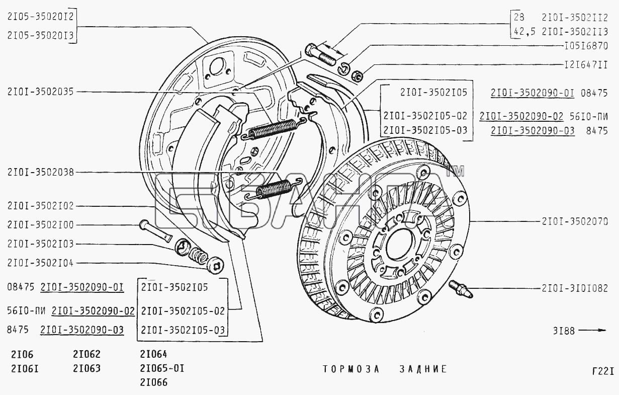 ВАЗ ВАЗ-2106 Схема Тормоза задние-156 banga.ua