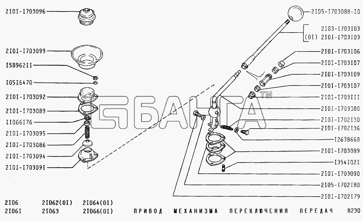 ВАЗ ВАЗ-2106 Схема Привод механизма переключения передач-103 banga.ua