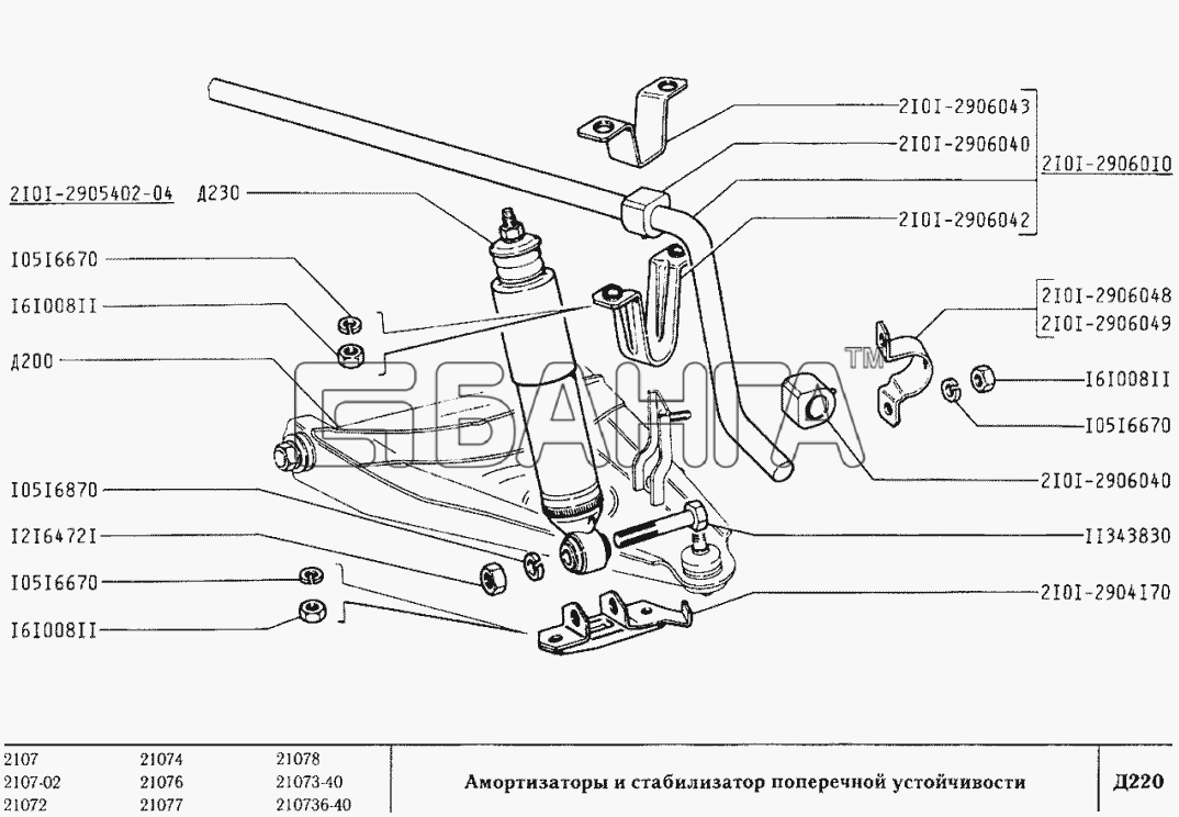 ВАЗ ВАЗ-2107 Схема Амортизаторы и стабилизатор поперечной banga.ua