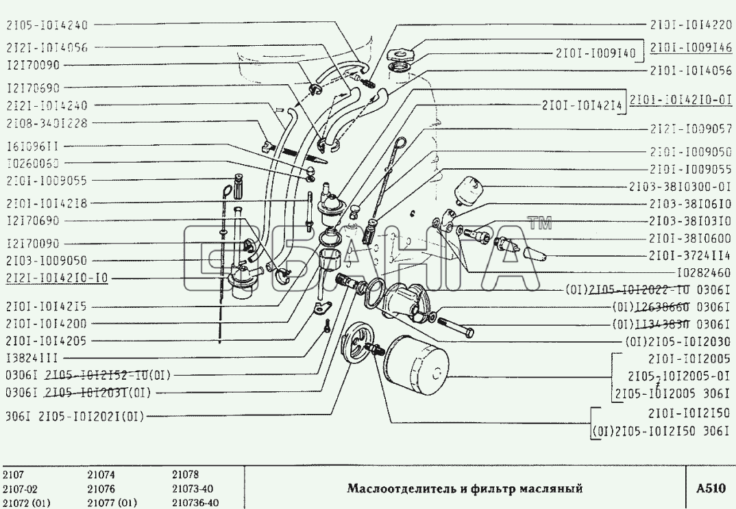 ВАЗ ВАЗ-2107 Схема Маслоотделитель и фильтр масляный-72 banga.ua