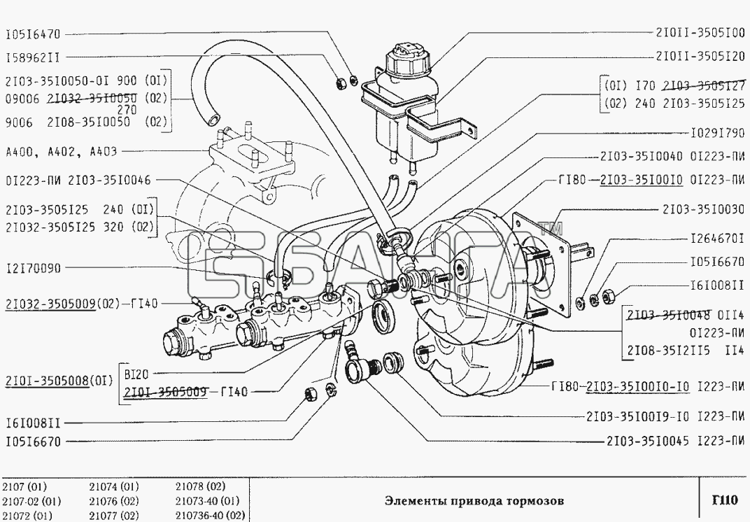 ВАЗ ВАЗ-2107 Схема Элементы привода тормозов-112 banga.ua