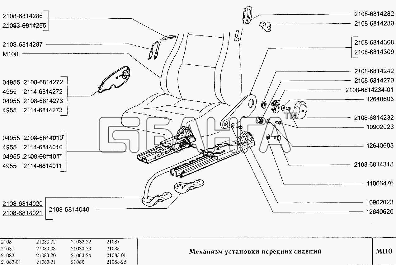 ВАЗ ВАЗ-2108 Схема Механизм установки передних сидений-179 banga.ua