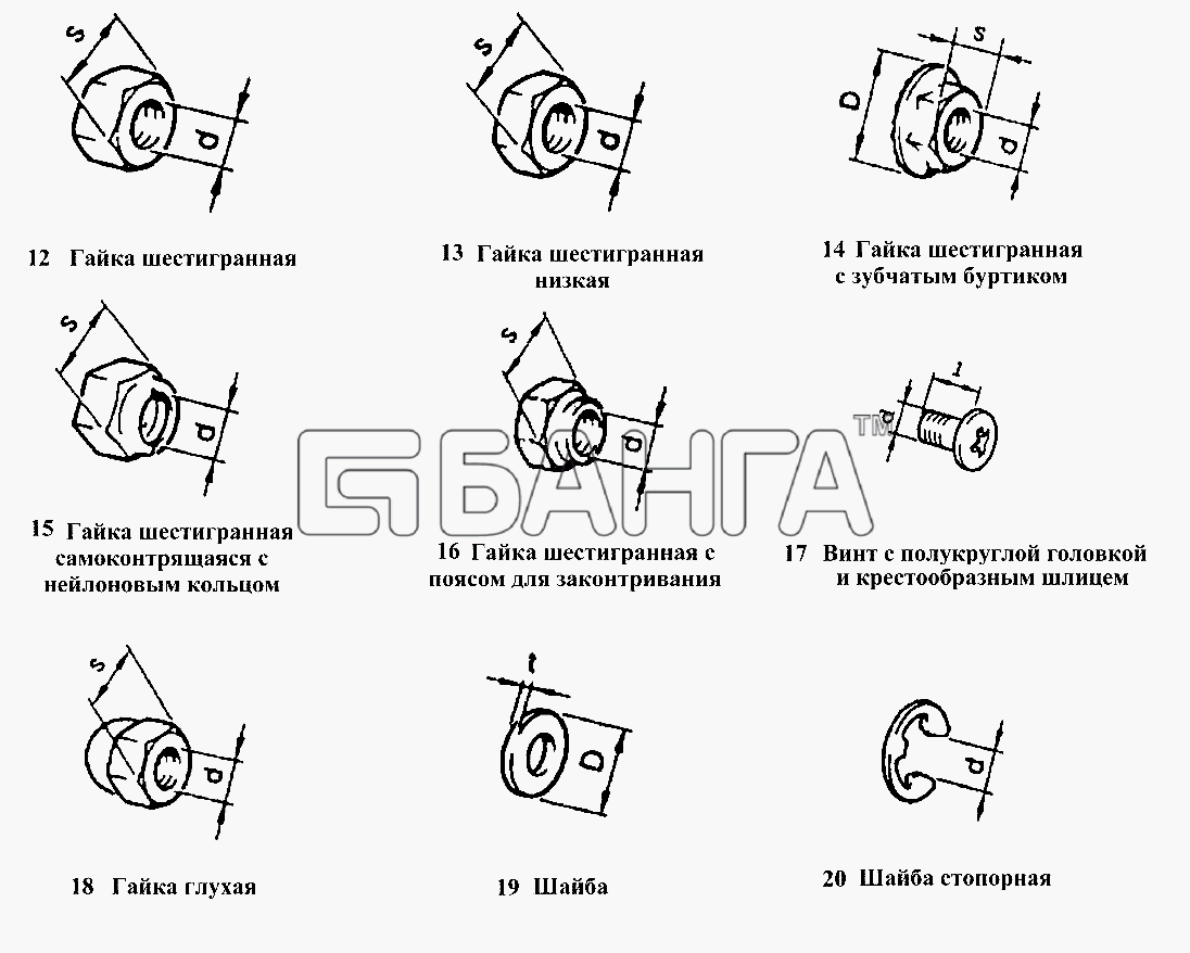 ВАЗ ВАЗ-2108 Схема Гайки винты и шайбы-222 banga.ua