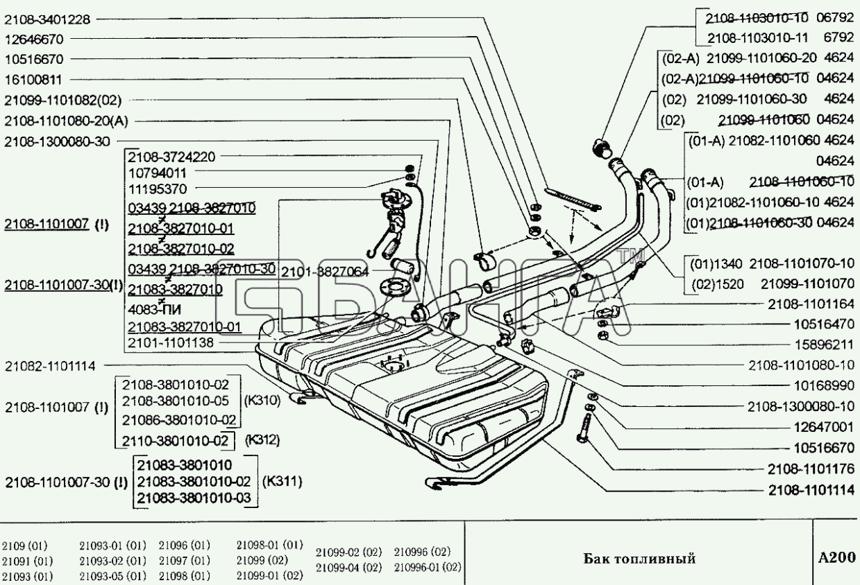 Схема бензобака 2110