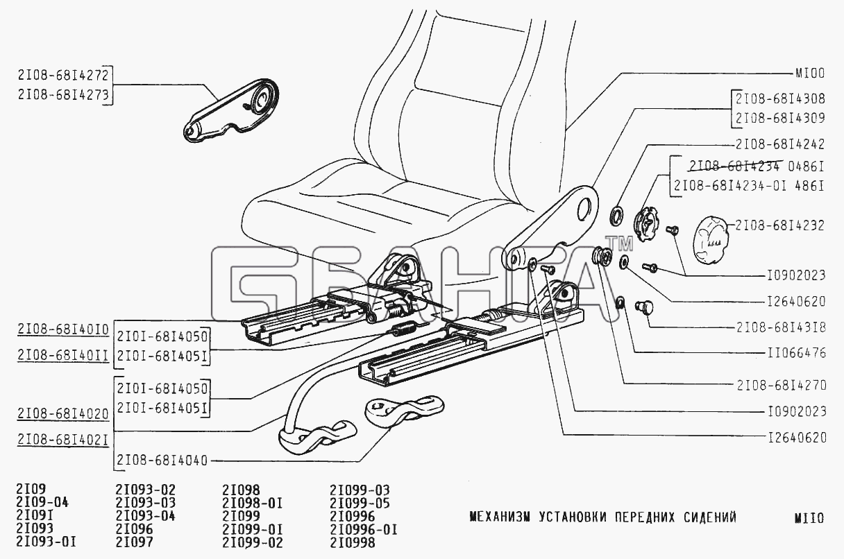 ВАЗ ВАЗ-21099 Схема Механизм установки передних сидении-51 banga.ua