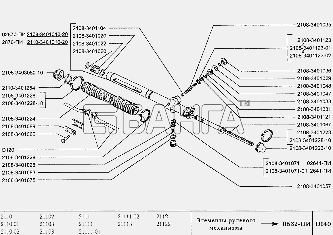 ВАЗ ВАЗ-2110 Схема Элементы рулевого механизма-118 banga.ua