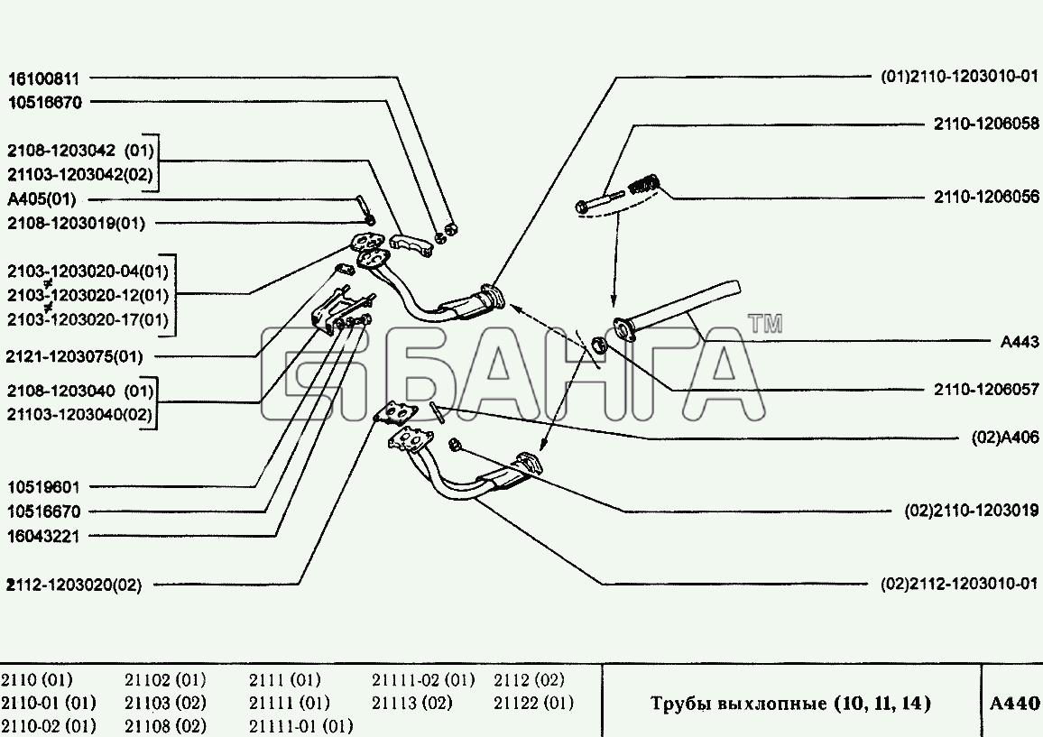 ВАЗ ВАЗ-2110 Схема Трубы выхлопные (10 11 14)-57 banga.ua