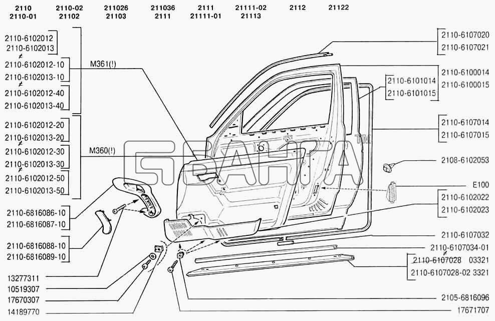 ВАЗ ВАЗ-2110 Схема Двери передние-43 banga.ua