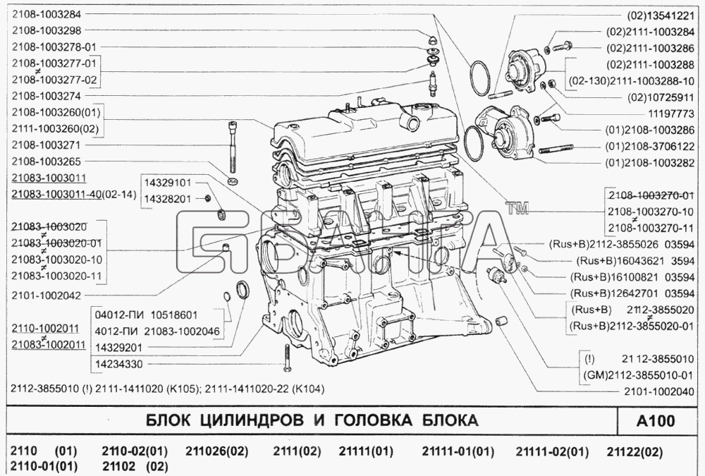 ВАЗ ВАЗ-2110 (2007) Схема Блок цилиндров и головка блока-102 banga.ua