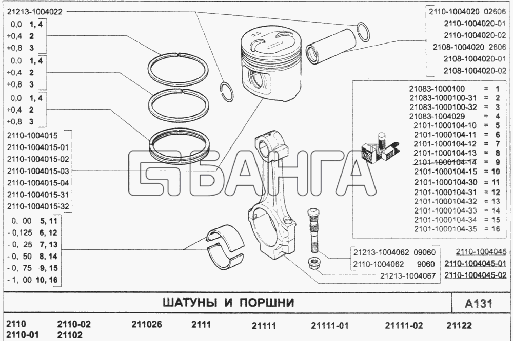 ВАЗ ВАЗ-2110 (2007) Схема Шатуны и поршни-108 banga.ua