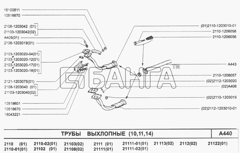 ВАЗ ВАЗ-2110 (2007) Схема Трубы выхлопные (10 11 14)-147 banga.ua