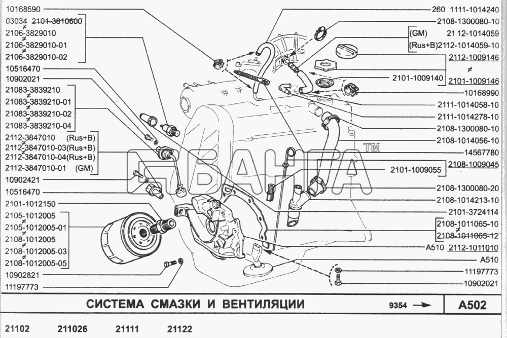 ВАЗ ВАЗ-2110 (2007) Схема Система смазки и вентиляции-154 banga.ua